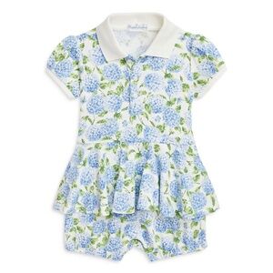 Ralph Lauren baby girl floral cotton mesh Polo bubble shortall, NEW WITH TAGS